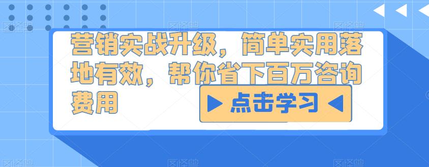 营销实战升级，简单实用落地有效，帮你省下百万咨询费用-学习资源社