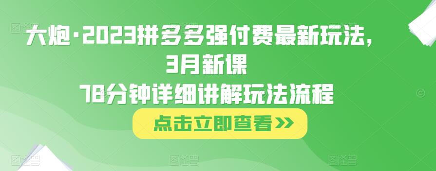 大炮·2023拼多多强付费最新玩法，3月新课​78分钟详细讲解玩法流程-学习资源社