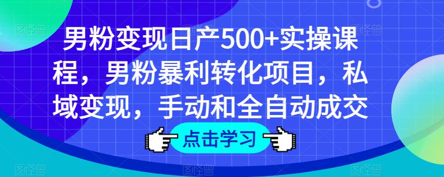 男粉变现日产500+实操课程，男粉暴利转化项目，私域变现，手动和全自动成交-学习资源社