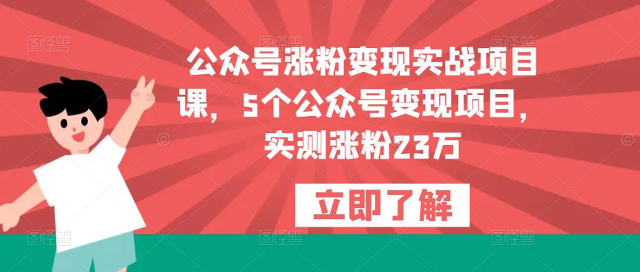 公众号涨粉变现实战项目课，5个公众号变现项目，实测涨粉23万-学习资源社