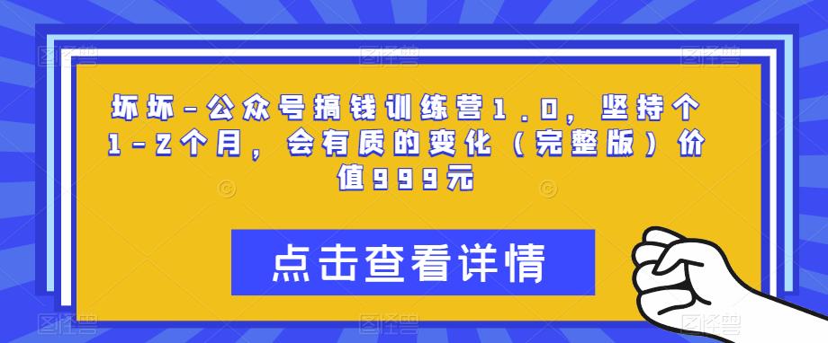 坏坏-公众号搞钱训练营1.0，坚持个1-2个月，会有质的变化（完整版）价值999元-学习资源社