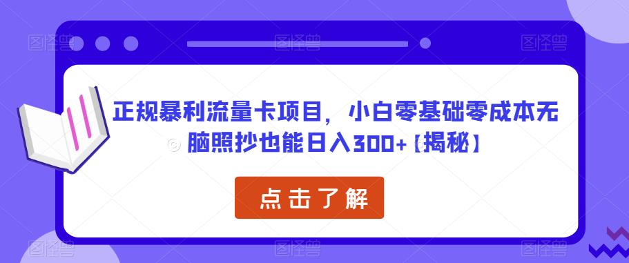 正规暴利流量卡项目，小白零基础零成本无脑照抄也能日入300+【揭秘】-学习资源社