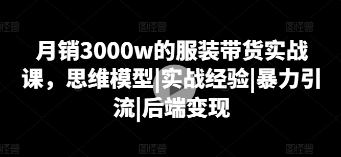 月销3000w的服装带货实战课，思维模型|实战经验|暴力引流|后端变现-学习资源社