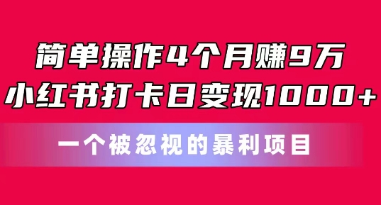 简单操作4个月赚9w，小红书打卡日变现1k，一个被忽视的暴力项目【揭秘】-学习资源社