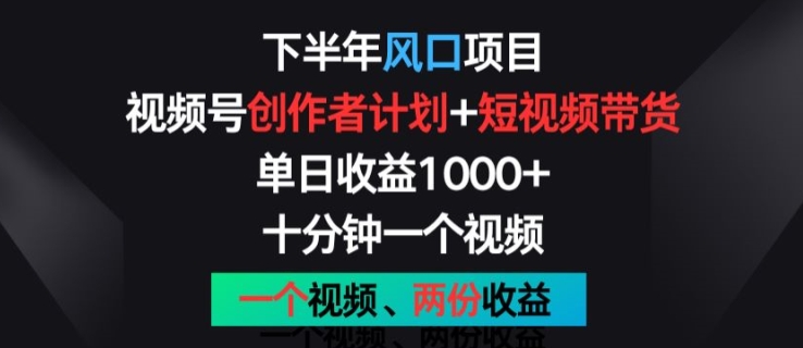 下半年风口项目，视频号创作者计划+视频带货，一个视频两份收益，十分钟一个视频【揭秘】-学习资源社