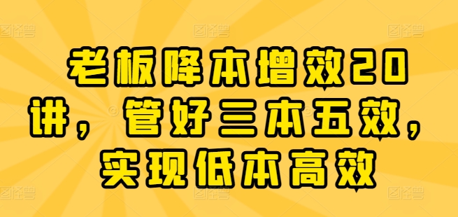 老板降本增效20讲，管好三本五效，实现低本高效-学习资源社