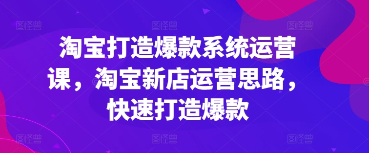 淘宝打造爆款系统运营课，淘宝新店运营思路，快速打造爆款