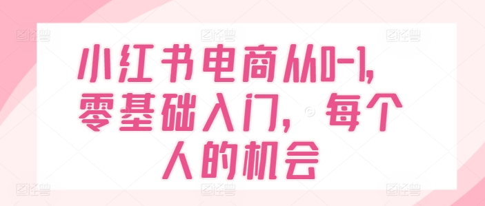 小红书电商从0-1，零基础入门，每个人的机会-学习资源社