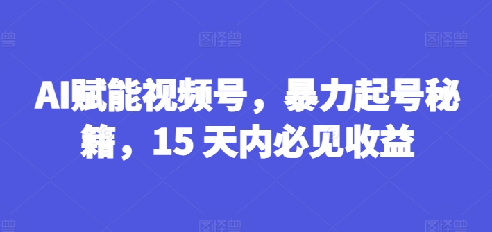 AI赋能视频号，暴力起号秘籍，15 天内必见收益【揭秘】-学习资源社