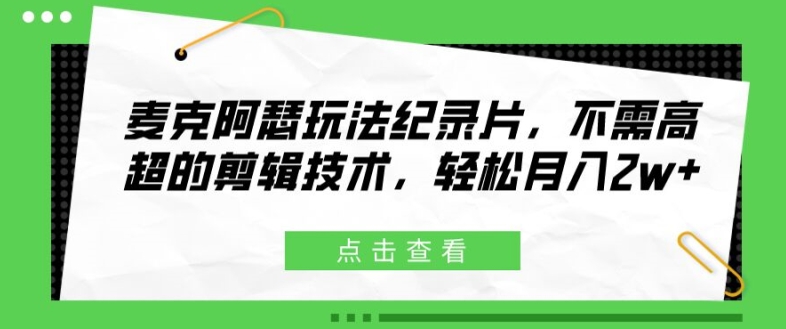 麦克阿瑟玩法纪录片，不需高超的剪辑技术，轻松月入2w+【揭秘】-学习资源社