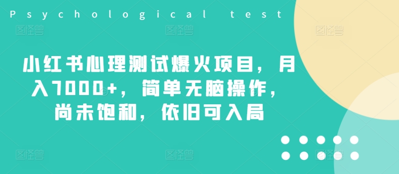 小红书心理测试爆火项目，月入7000+，简单无脑操作，尚未饱和，依旧可入局-学习资源社