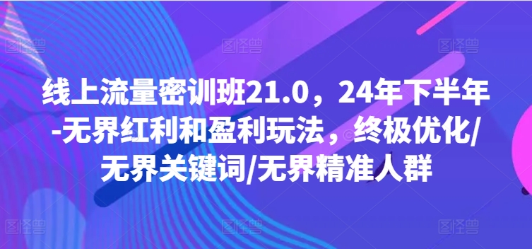 线上流量密训班21.0，24年下半年-无界红利和盈利玩法，终极优化/无界关键词/无界精准人群-学习资源社