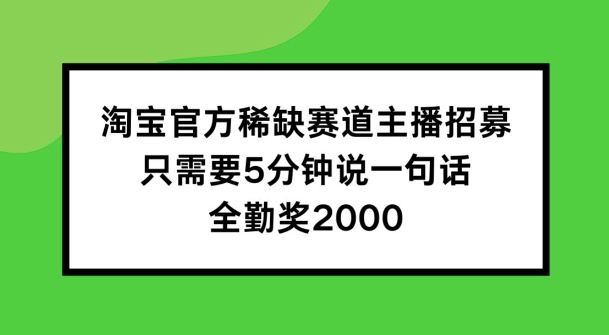 淘宝官方稀缺赛道主播招募 ，只需要5分钟说一句话， 全勤奖2000【揭秘】-学习资源社