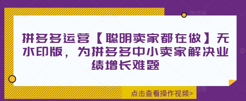 拼多多运营【聪明卖家都在做】无水印版，为拼多多中小卖家解决业绩增长难题-学习资源社