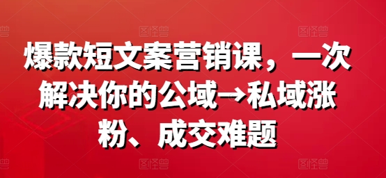 爆款短文案营销课，一次解决你的公域→私域涨粉、成交难题-学习资源社