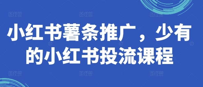 小红书薯条推广，少有的小红书投流课程-学习资源社