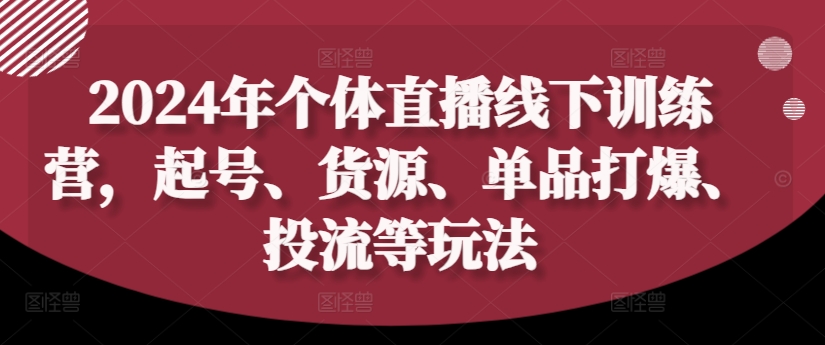 2024年个体直播训练营，起号、货源、单品打爆、投流等玩法-学习资源社