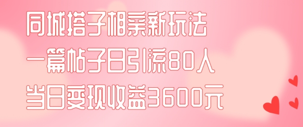 同城搭子相亲新玩法一篇帖子引流80人当日变现3600元(项目教程+实操教程)【揭秘】-学习资源社