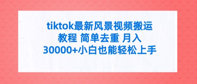 tiktok最新风景视频搬运教程 简单去重 月入3W+小白也能轻松上手【揭秘】-学习资源社