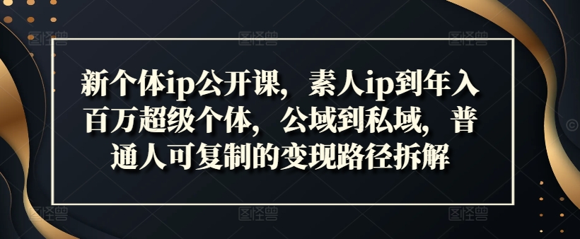 新个体ip公开课，素人ip到年入百万超级个体，公域到私域，普通人可复制的变现路径拆解-学习资源社