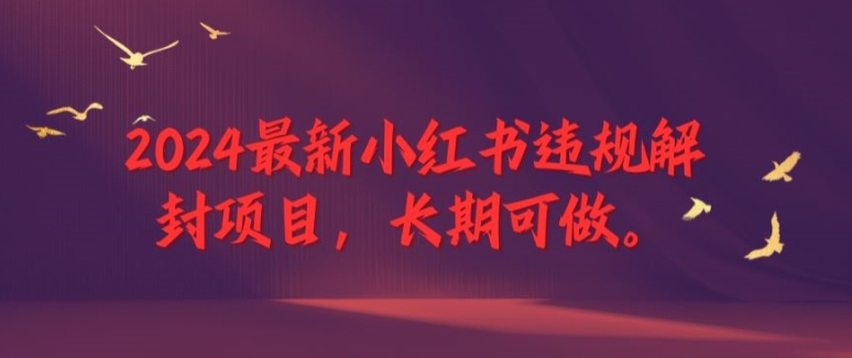 2024最新小红书违规解封项目，长期可做，一个可以做到退休的项目【揭秘】-学习资源社