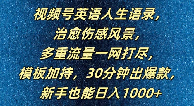 视频号英语人生语录，多重流量一网打尽，模板加持，30分钟出爆款，新手也能日入1000+【揭秘】-学习资源社