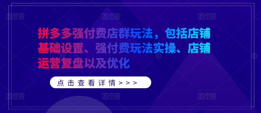 拼多多强付费店群玩法，包括店铺基础设置、强付费玩法实操、店铺运营复盘以及优化-学习资源社