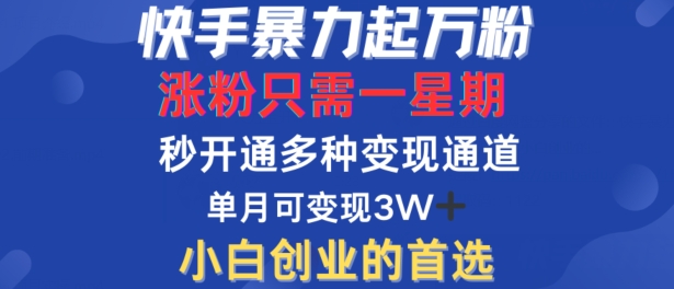 快手暴力起万粉，涨粉只需一星期，多种变现模式，直接秒开万合，单月变现过W【揭秘】-学习资源社