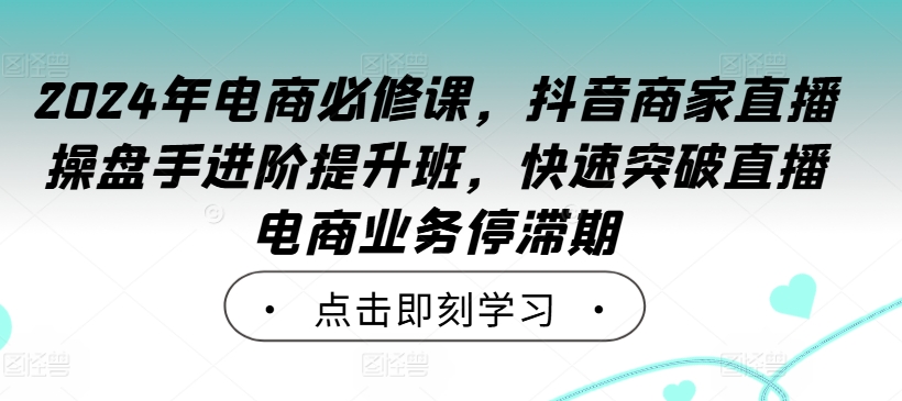 2024年电商必修课，抖音商家直播操盘手进阶提升班，快速突破直播电商业务停滞期-学习资源社