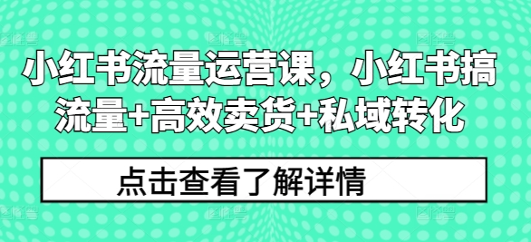 小红书流量运营课，小红书搞流量+高效卖货+私域转化-学习资源社