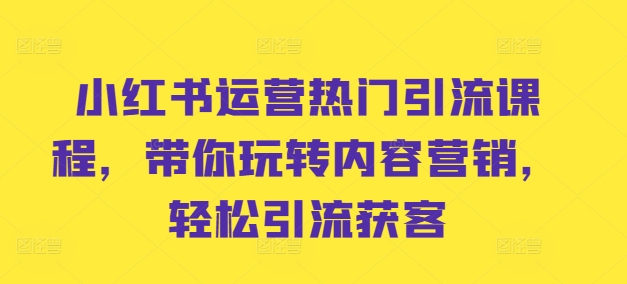 小红书运营热门引流课程，带你玩转内容营销，轻松引流获客-学习资源社