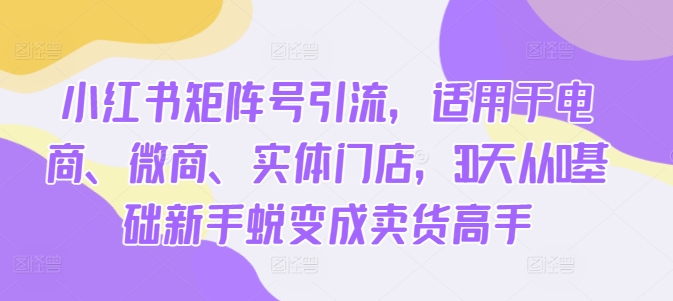 小红书矩阵号引流，适用于电商、微商、实体门店，30天从0基础新手蜕变成卖货高手-学习资源社