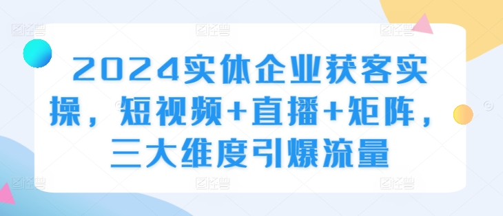 2024实体企业获客实操，短视频+直播+矩阵，三大维度引爆流量-学习资源社