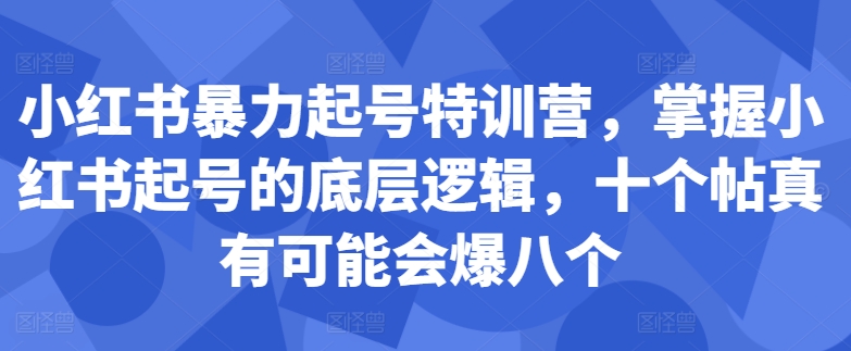 小红书暴力起号特训营，掌握小红书起号的底层逻辑，十个帖真有可能会爆八个-学习资源社