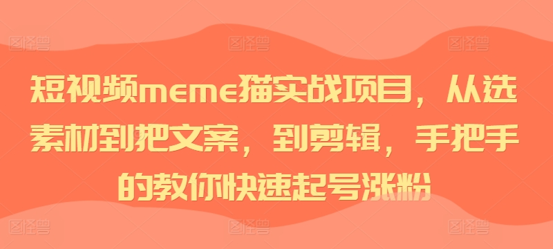 短视频meme猫实战项目，从选素材到把文案，到剪辑，手把手的教你快速起号涨粉-学习资源社