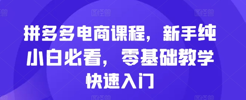 拼多多电商课程，新手纯小白必看，零基础教学快速入门-学习资源社