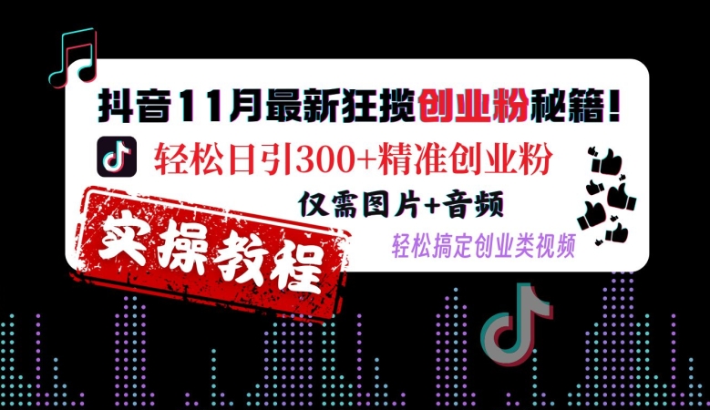 抖音11月最新狂揽创业粉秘籍，轻松日引300+精准创业粉，仅需图片+音频，轻松搞定创业类视频-学习资源社