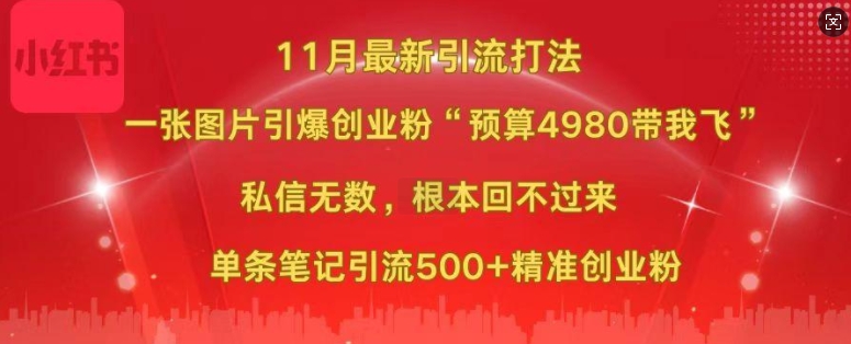 小红书11月最新图片打粉，一张图片引爆创业粉，“预算4980带我飞”，单条引流500+精准创业粉-学习资源社