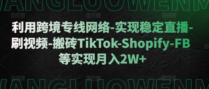 利用跨境专线网络-实现稳定直播-刷视频-搬砖TikTok-Shopify-FB等实现月入2W+【揭秘】-学习资源社