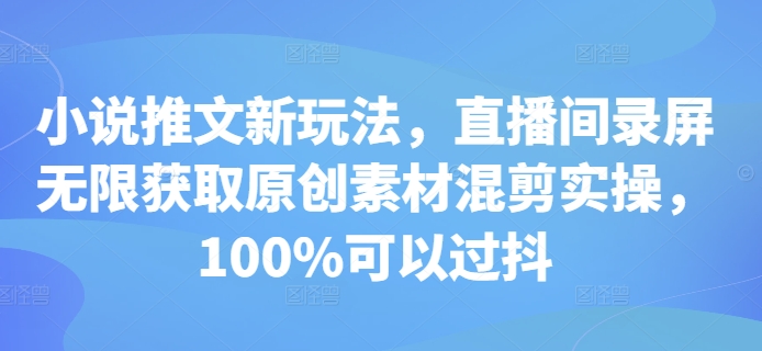 小说推文新玩法，直播间录屏无限获取原创素材混剪实操，100%可以过抖-学习资源社