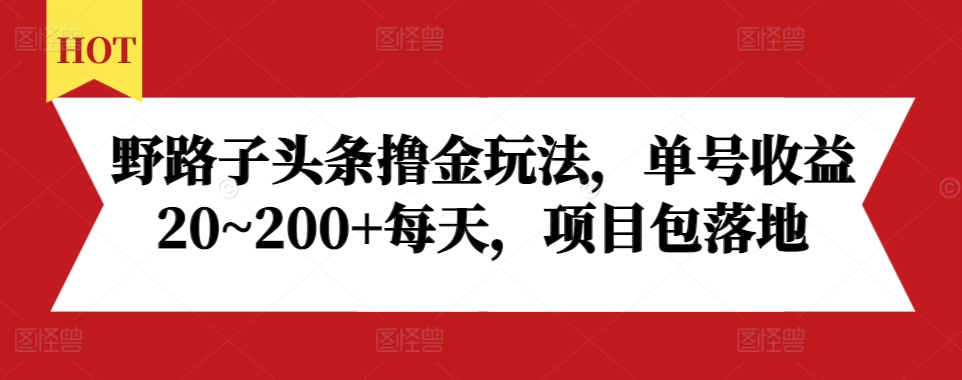 野路子头条撸金玩法，单号收益20~200+每天，项目包落地-学习资源社