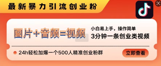 抖音最新暴力引流创业粉，3分钟一条创业类视频，24h轻松加爆一个500人精准创业粉群【揭秘】-学习资源社