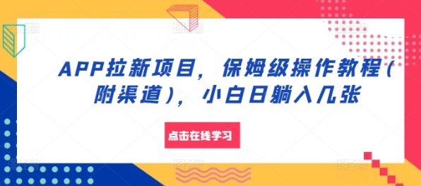 APP拉新项目，保姆级操作教程(附渠道)，小白日躺入几张【揭秘】-学习资源社