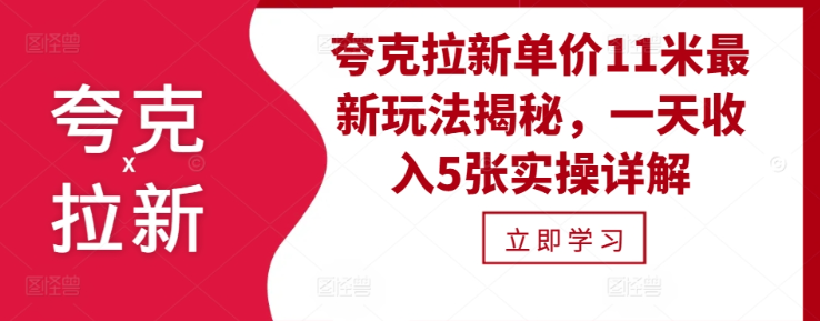 夸克拉新单价11米最新玩法揭秘，一天收入5张实操详解-学习资源社