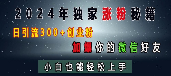 2024年独家涨粉秘籍，日引流300+创业粉，加爆你的微信好友，小白也能轻松上手-学习资源社