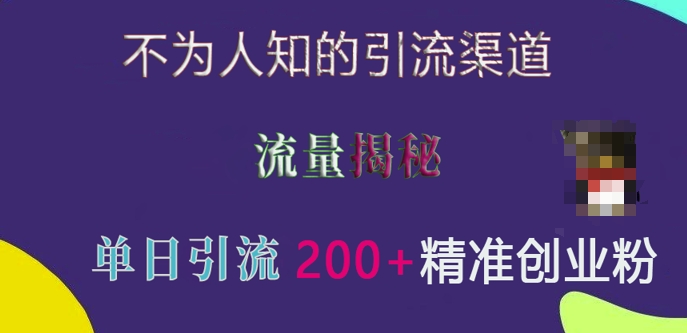 不为人知的引流渠道，流量揭秘，实测单日引流200+精准创业粉【揭秘】-学习资源社