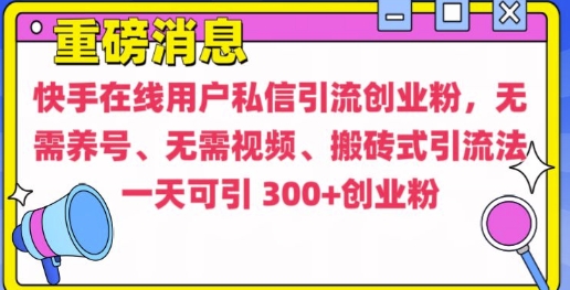 快手最新引流创业粉方法，无需养号、无需视频、搬砖式引流法【揭秘】-学习资源社