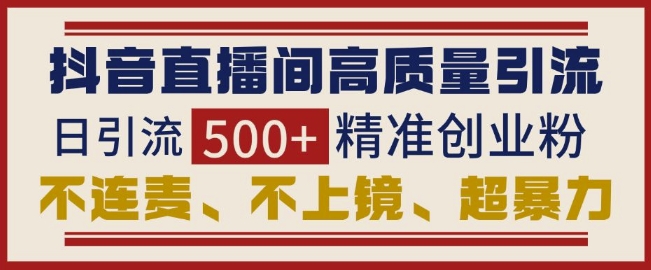 抖音直播间引流创业粉，无需连麦、不用上镜、超暴力，日引流500+高质量精准创业粉-学习资源社