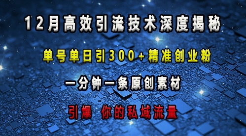 最新高效引流技术深度揭秘 ，单号单日引300+精准创业粉，一分钟一条原创素材，引爆你的私域流量-学习资源社