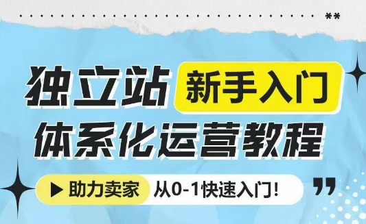 独立站新手入门体系化运营教程，助力独立站卖家从0-1快速入门!-学习资源社